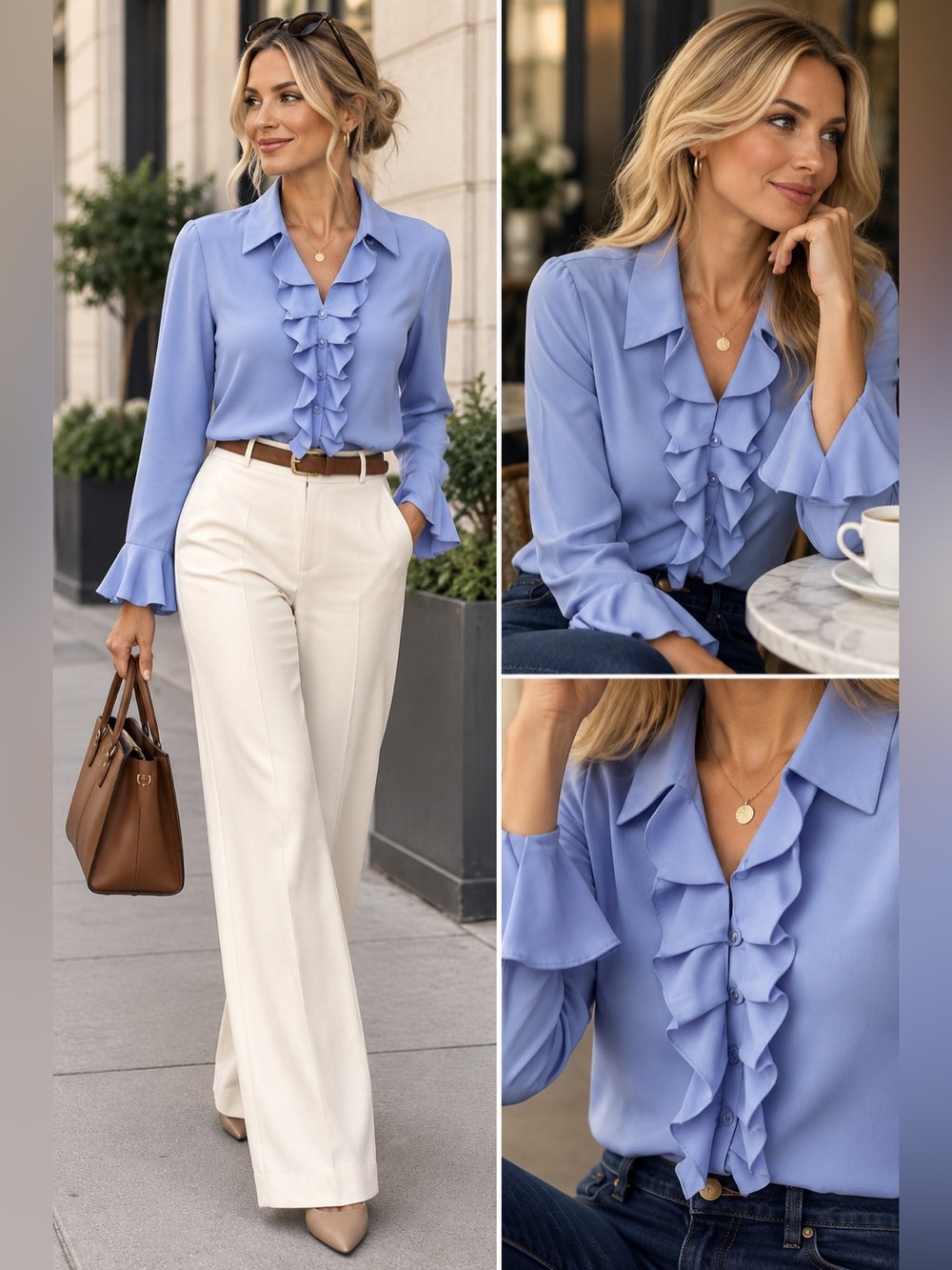 Ruffle-Front Button Blouse in Periwinkle